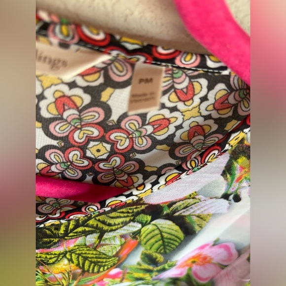 Soft Surroundings Sheer Floral Geometric 1/2 Button Flutter Sleeve Tunic Blouse - Picture 8 of 10